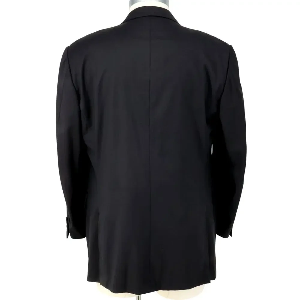 Canali Sport Coat Mens 56 IT 46R Black Gray Plaid Wool Lined Blazer Jacket Italy